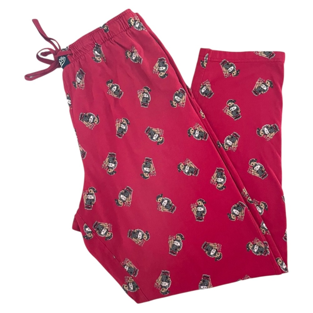 Polo Ralph Lauren Knit Pajama Pants Men L Bear Sled Red AOP Classic Preppy